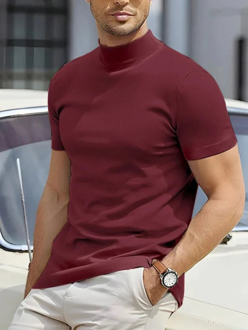 Herre Slim Fit Mock Neck T-shirt Afslappet