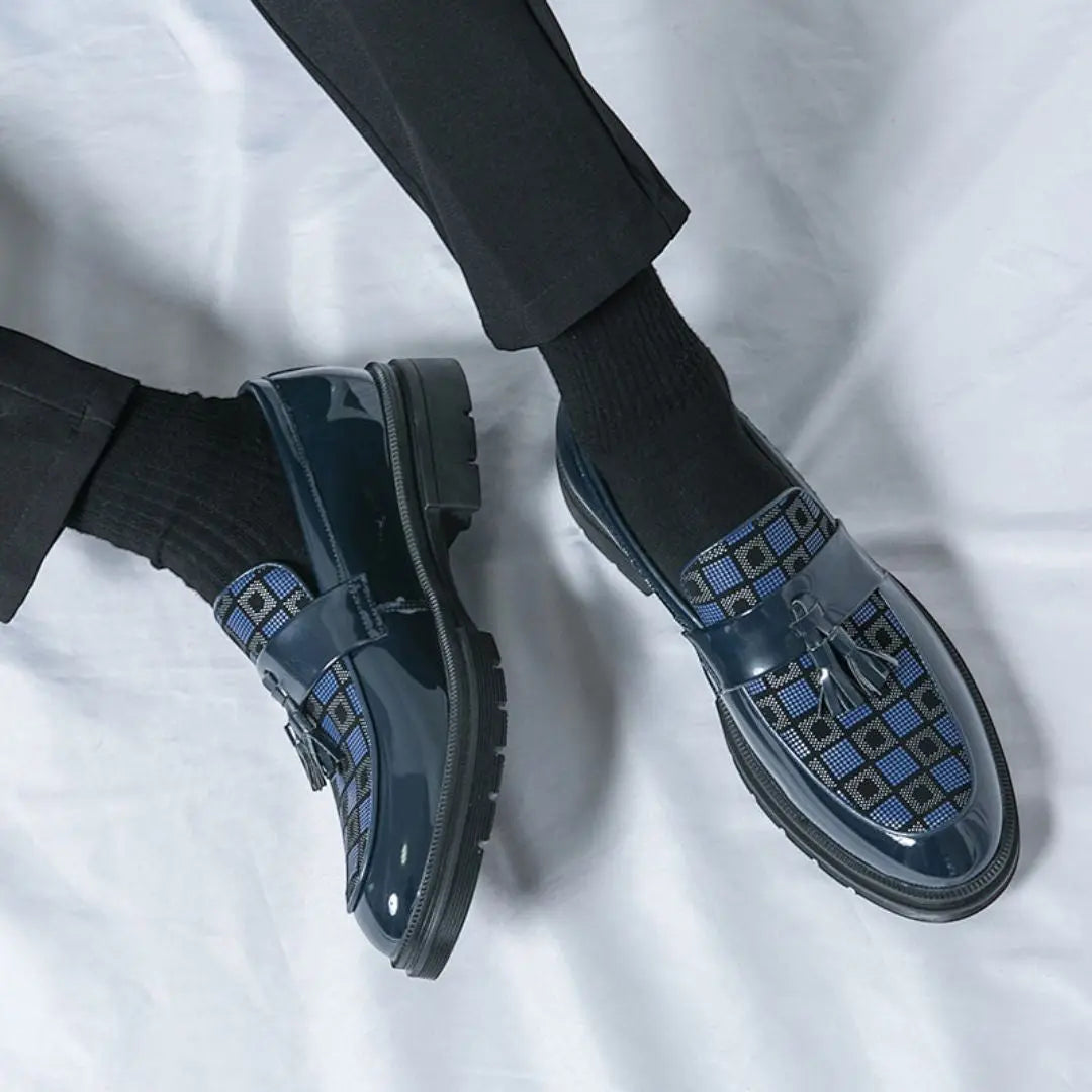 Maend Tassel Loafers med Ternet Mønster & Chunky Sål | Formelle