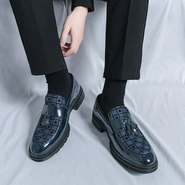 Maend Tassel Loafers med Ternet Mønster & Chunky Sål | Formelle