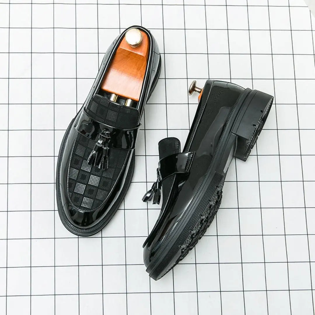 Maend Tassel Loafers med Ternet Mønster & Chunky Sål | Formelle